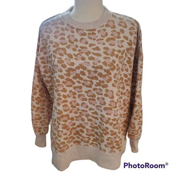 Aerie Tan And Pink Animal Print oversize sweater Size Small - Picture 12 of 12